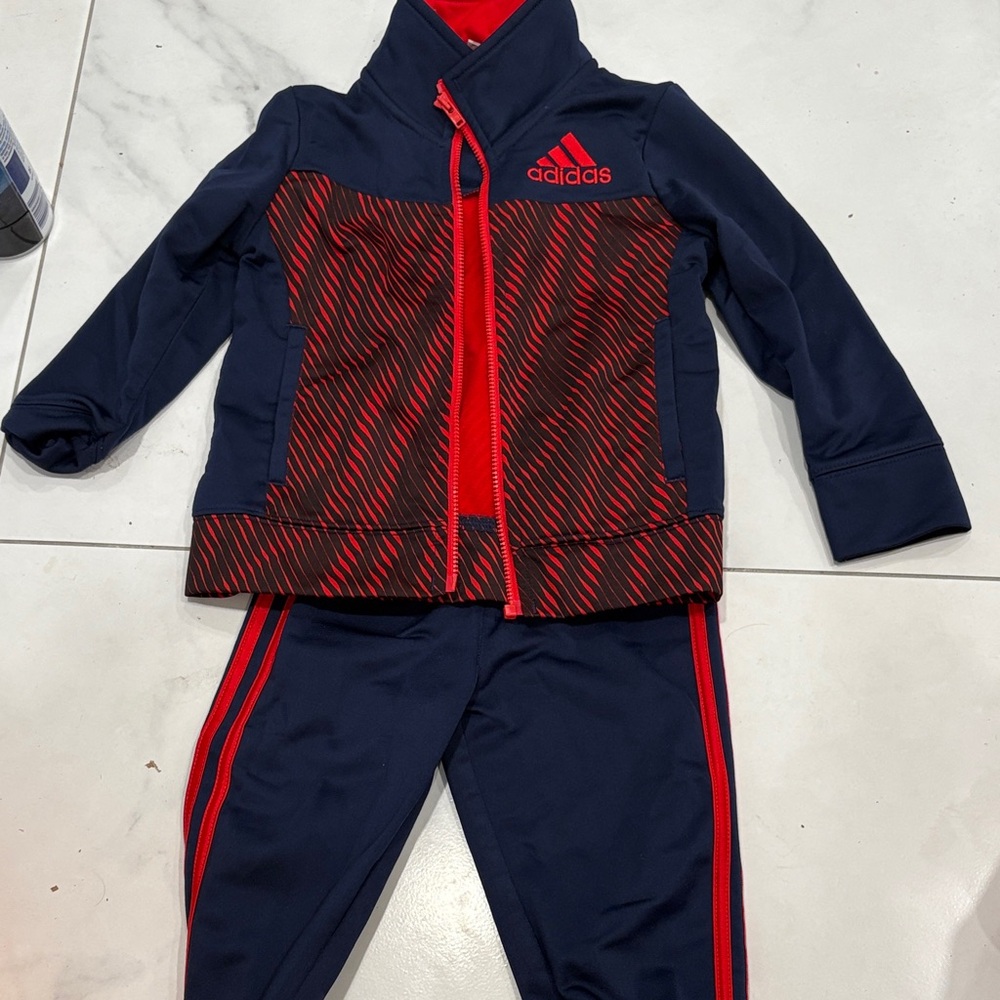 Adidas Navy and Red Kids Tracksuit
